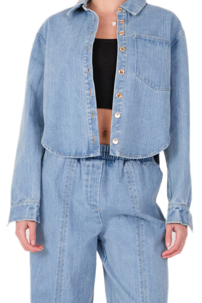 Crop Denim Button-Up Shirt, Main, color, DENIM