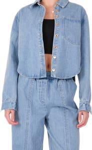 English Factory Crop Denim Button-Up Shirt
