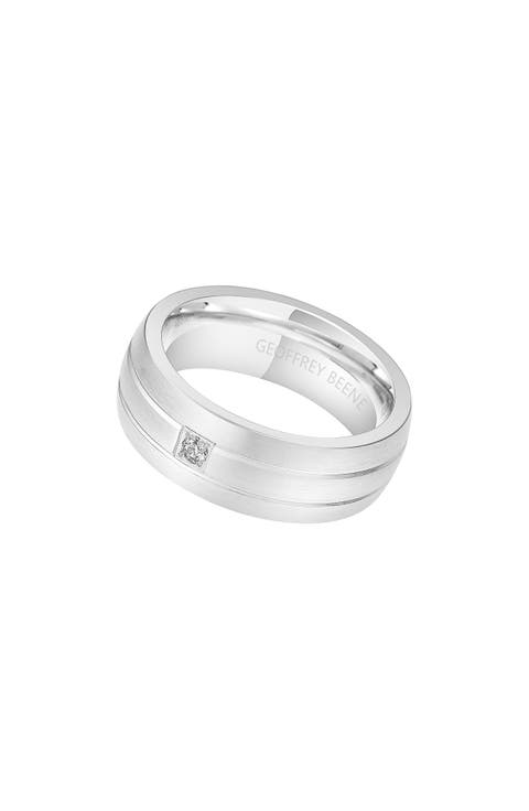 Men's Brushed Stainless Steel Cubic Zirconia Band Ring