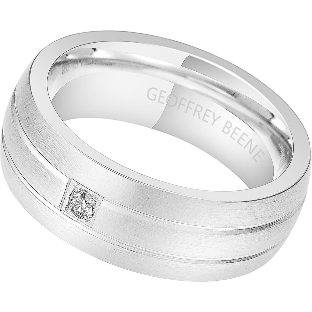Geoffrey Beene Brushed Stainless Steel Cubic Zirconia Band Ring
