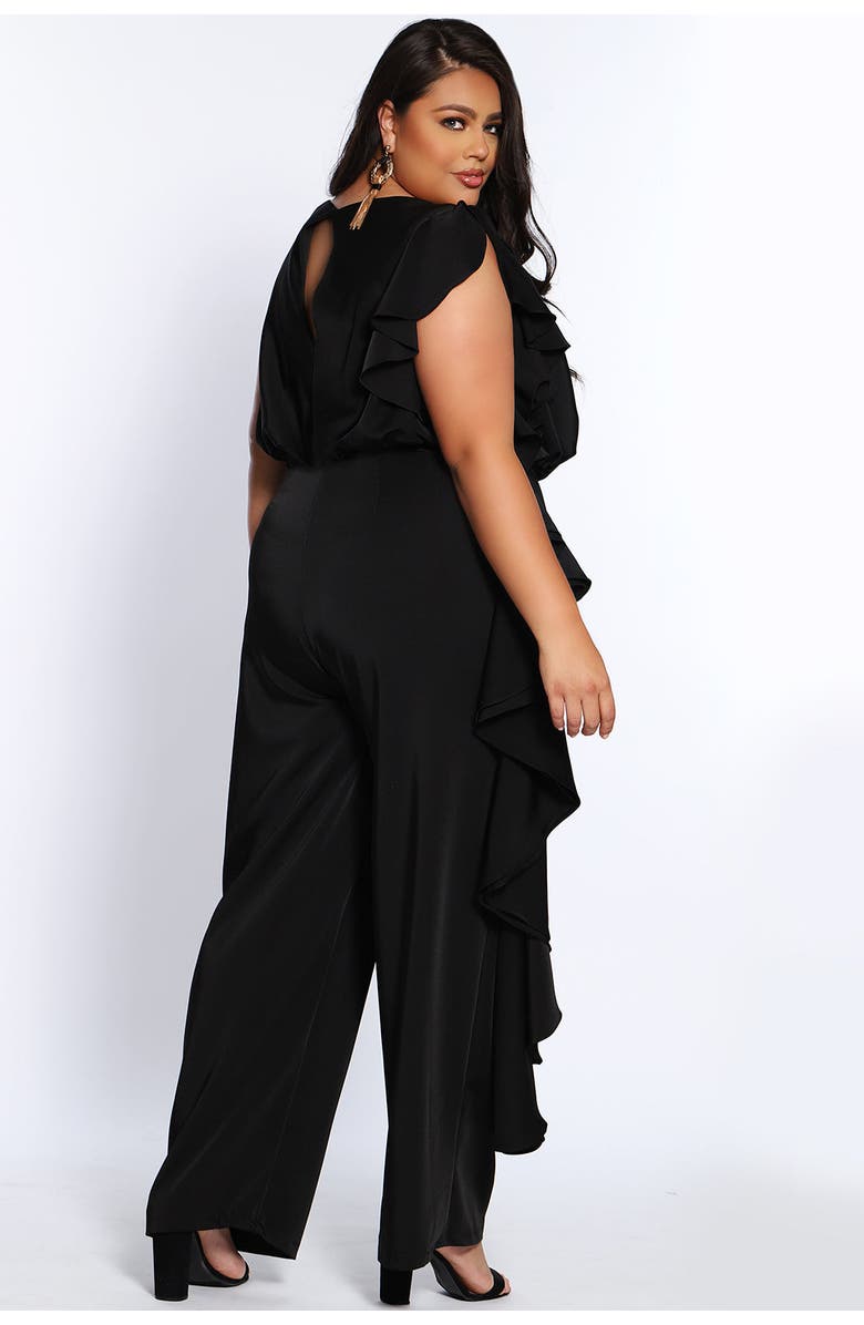 Celebrations by Sydney's Closet Plus Size Crepe Ruffle Jumpsuit, Alternate, color, Black