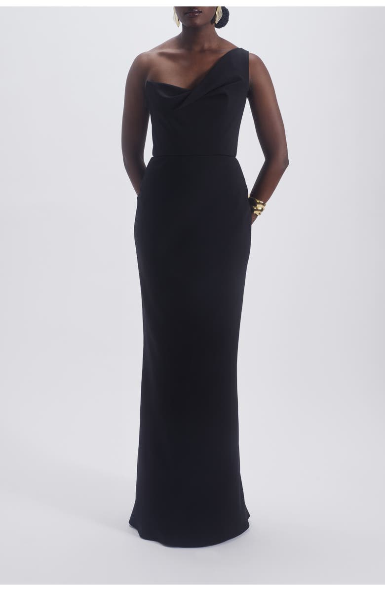 Amsale One Shoulder Draped Gown, Main, color, Black
