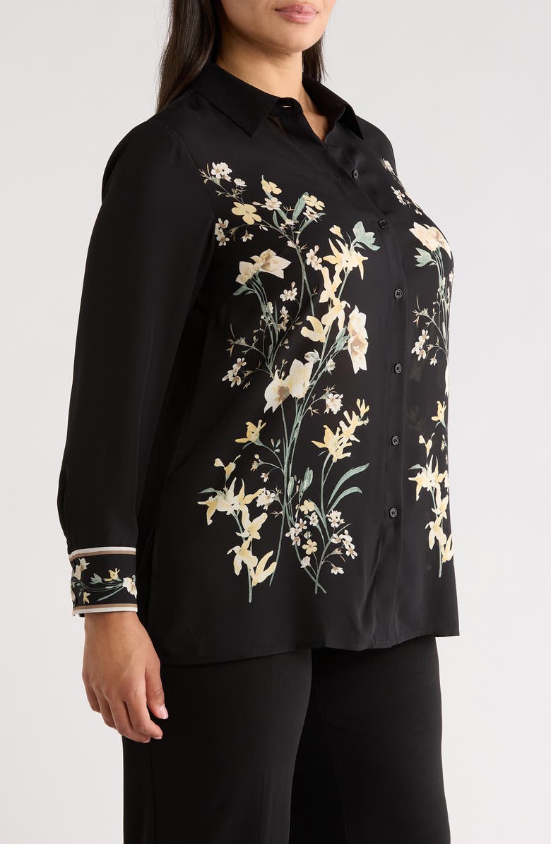Anne Klein Floral Button-Up Shirt, Alternate, color, Anne Black Multi