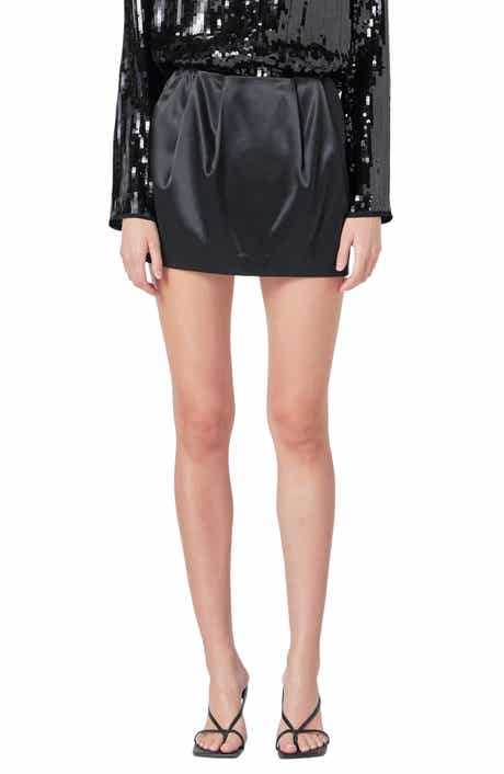 Pleated Satin Miniskirt