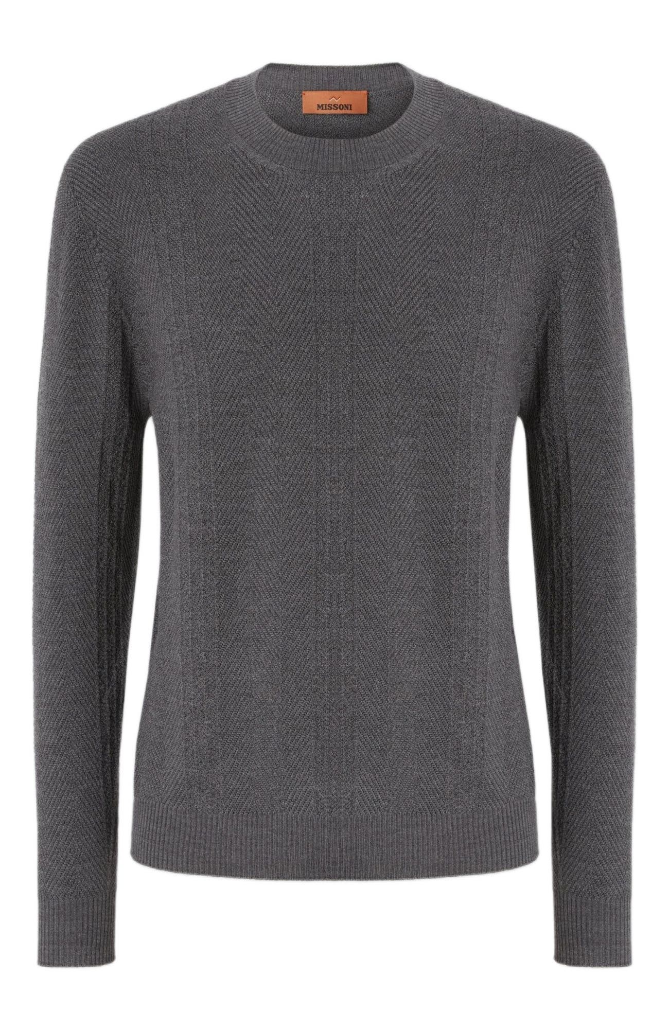 Crew Neck Sweater In Wool With Chevron Pattern - image 3