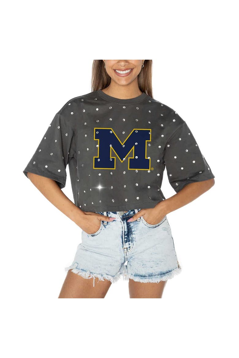 Women's Gameday Couture Gray Michigan Wolverines Go Time Rhinestone Crop T-Shirt, Alternate, color, Gray