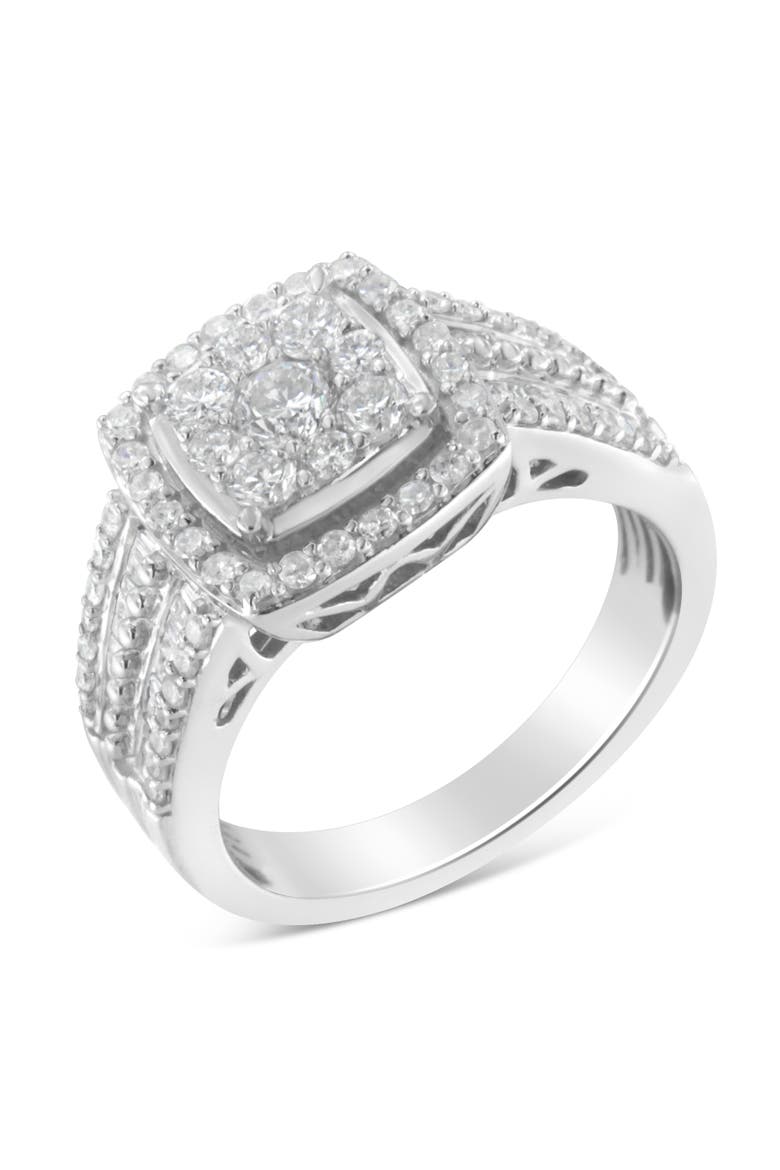 10K White Gold 1.0 Cttw Diamond Halo Cluster Ring, Main, color, White Gold