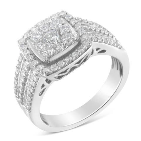 10K White Gold 1.0 Cttw Diamond Cluster Ring