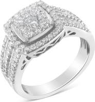 Haus of Brilliance 10K White Gold 1.0 Cttw Diamond Halo Cluster Ring