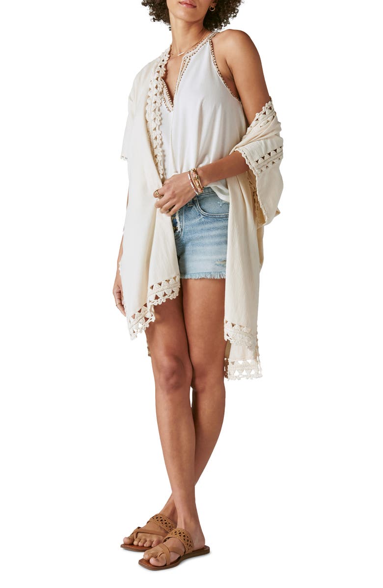 Lucky Brand Crochet Trim Overlay, Main, color, Cream