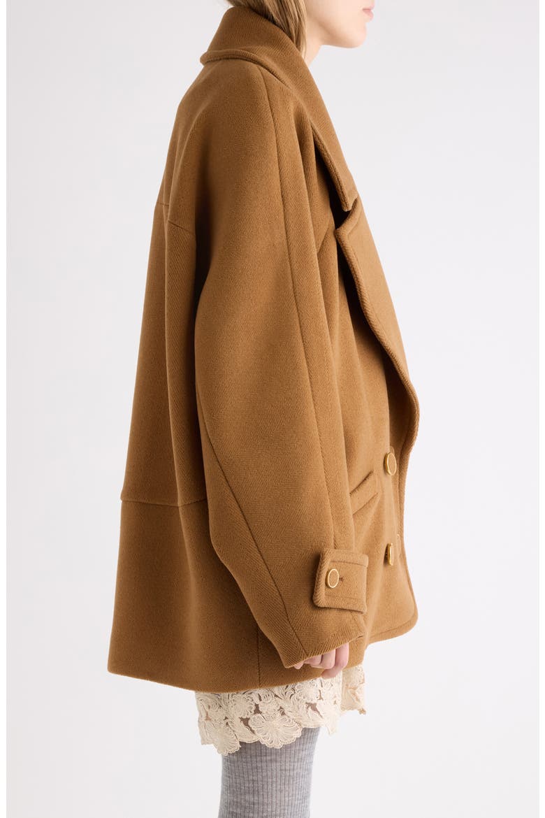 Double Breasted Virgin Wool Herringbone Coat, Alternate, color, DUSTY CAMEL