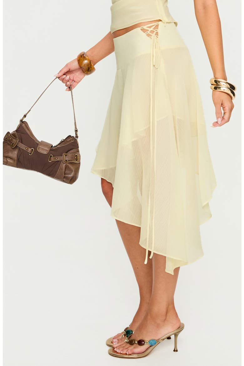 Evaleine Lace-Up Asymmetric Chiffon Skirt, Alternate, color, BABY YELLOW