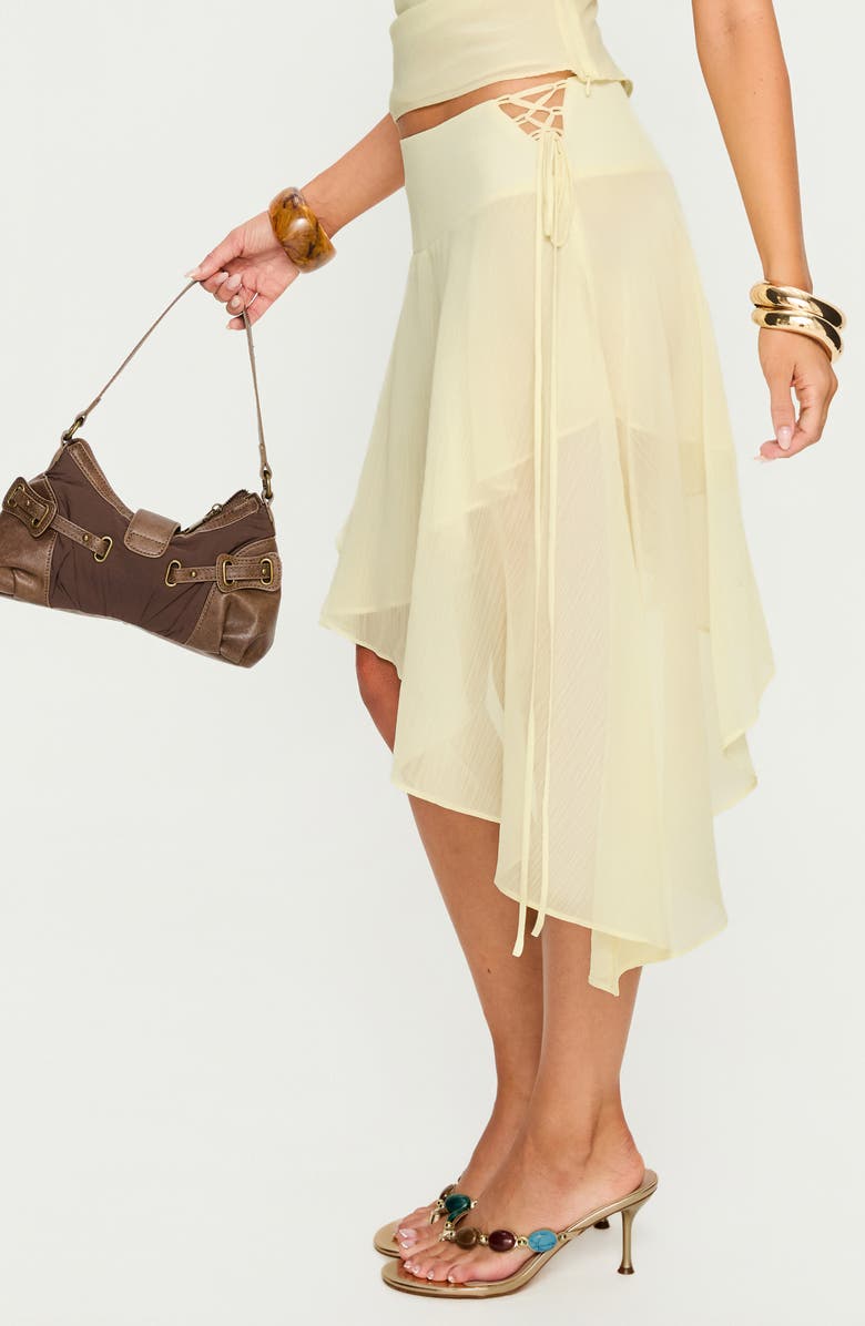 Princess Polly Evaleine Lace-Up Asymmetric Chiffon Skirt, Alternate, color, Baby Yellow