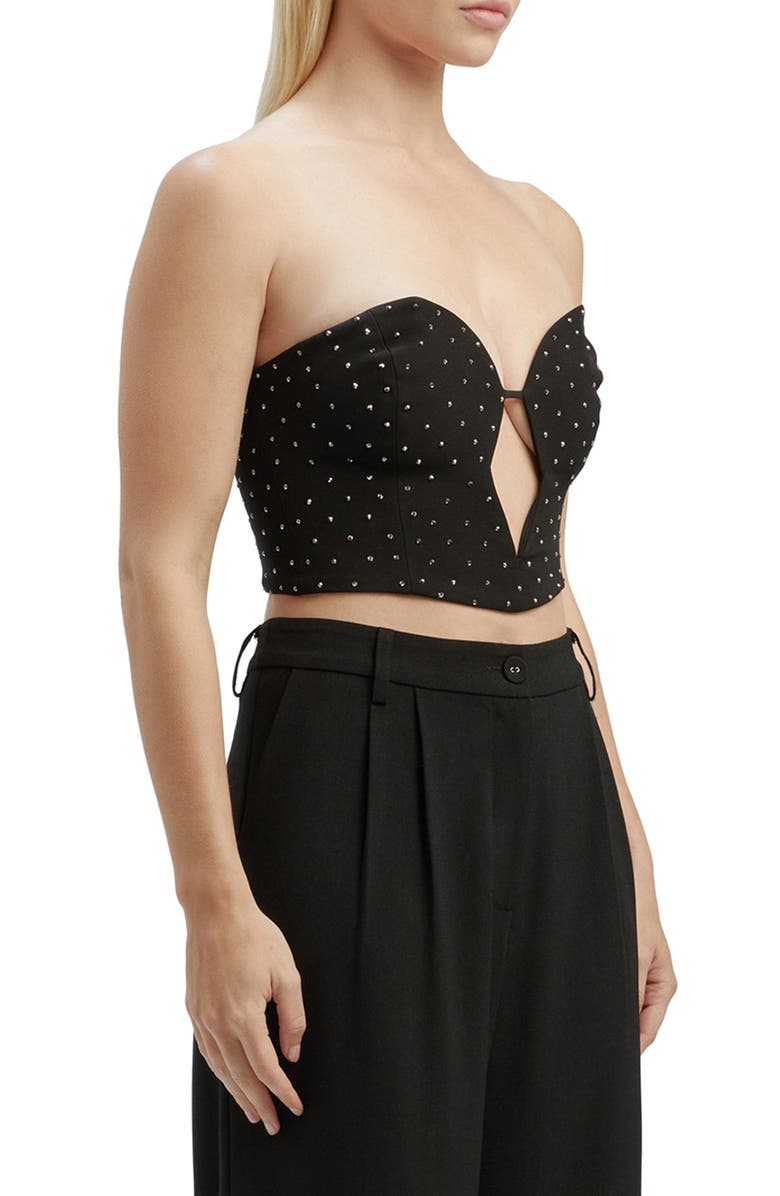Bardot Eleni Embellished Strapless Velvet Corset Crop Top, Alternate, color, Black Sequin