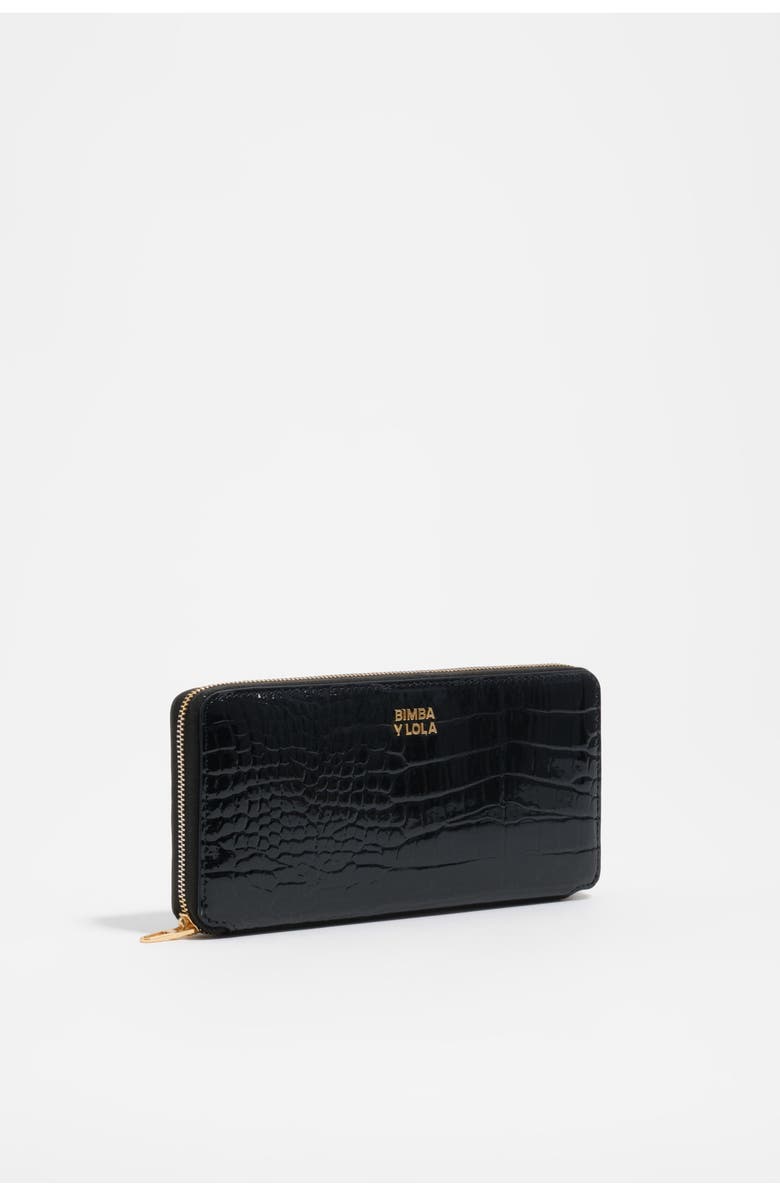 Bimba y Lola Embossed Leather Wallet, Main, color, Black