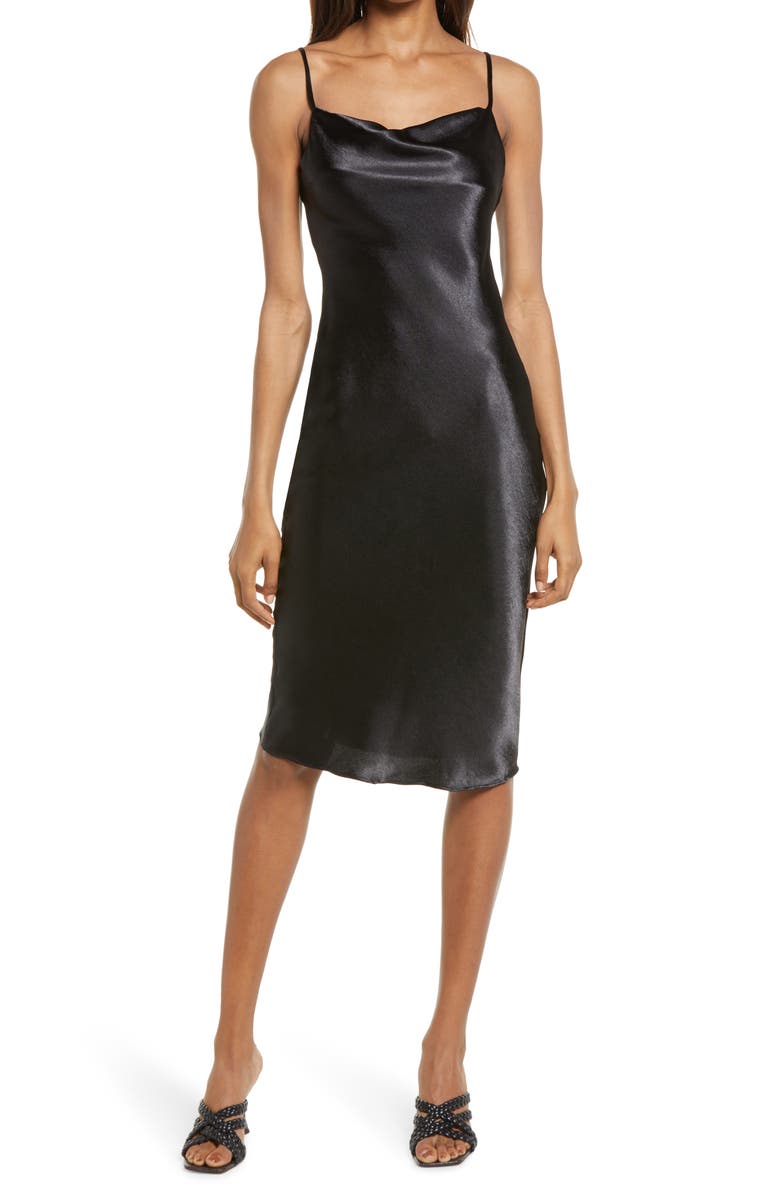 Lulus Brazen Babe Cowl Neck Satin Slipdress, Main, color,