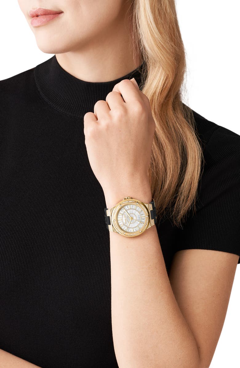 Michael Kors Lennox Pavé Silicone Strap Watch, 43mm, Alternate, color,