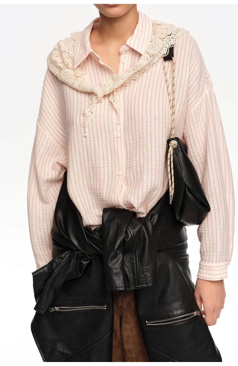 Bimba y Lola Cotton Shirt with Crochet Scarf Detail, Alternate, color, Off White