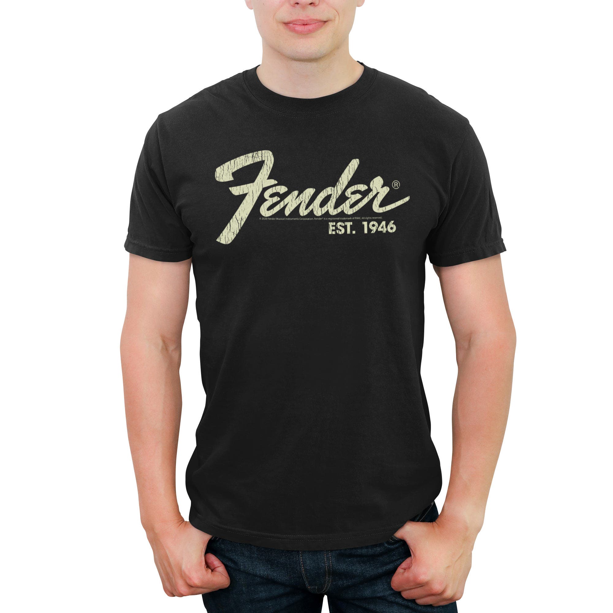 Men's Fender Distressed Logo  Graphic T-Shirt in Black 