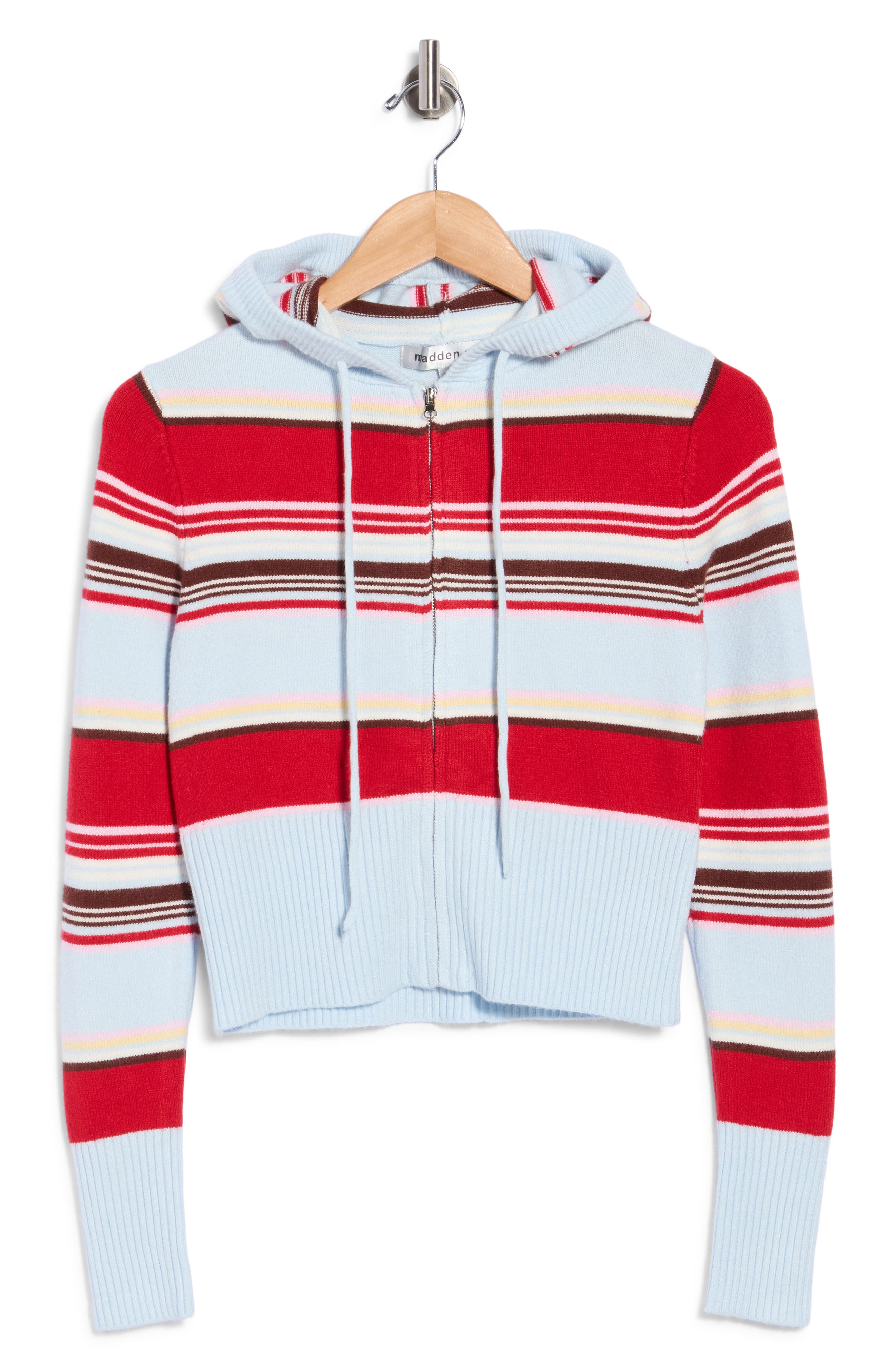 Striped Zip-Up Hooded Cardigan