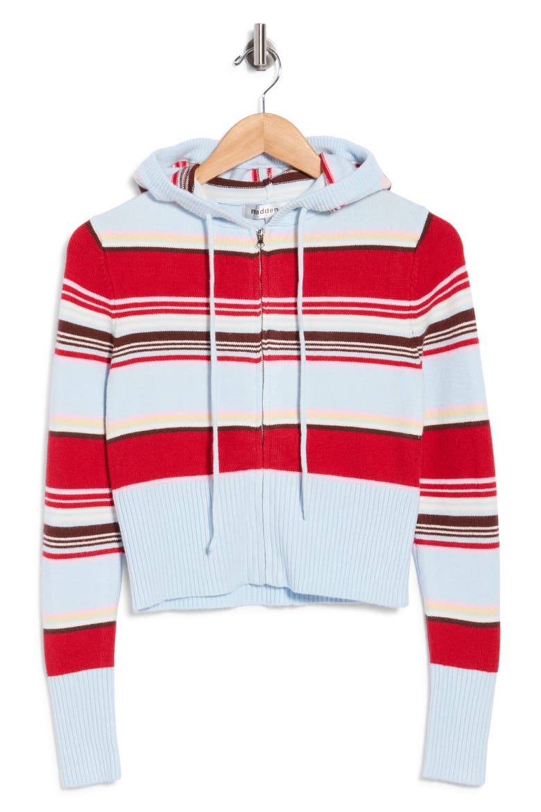 Striped Zip-Up Hooded Cardigan, Main, color, PALE BLUE COMBO