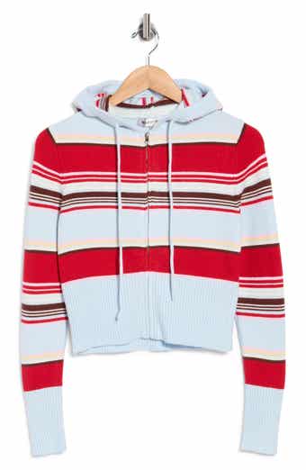 Striped Zip-Up Hooded Cardigan