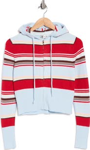 Madden Girl Striped Zip-Up Hooded Cardigan