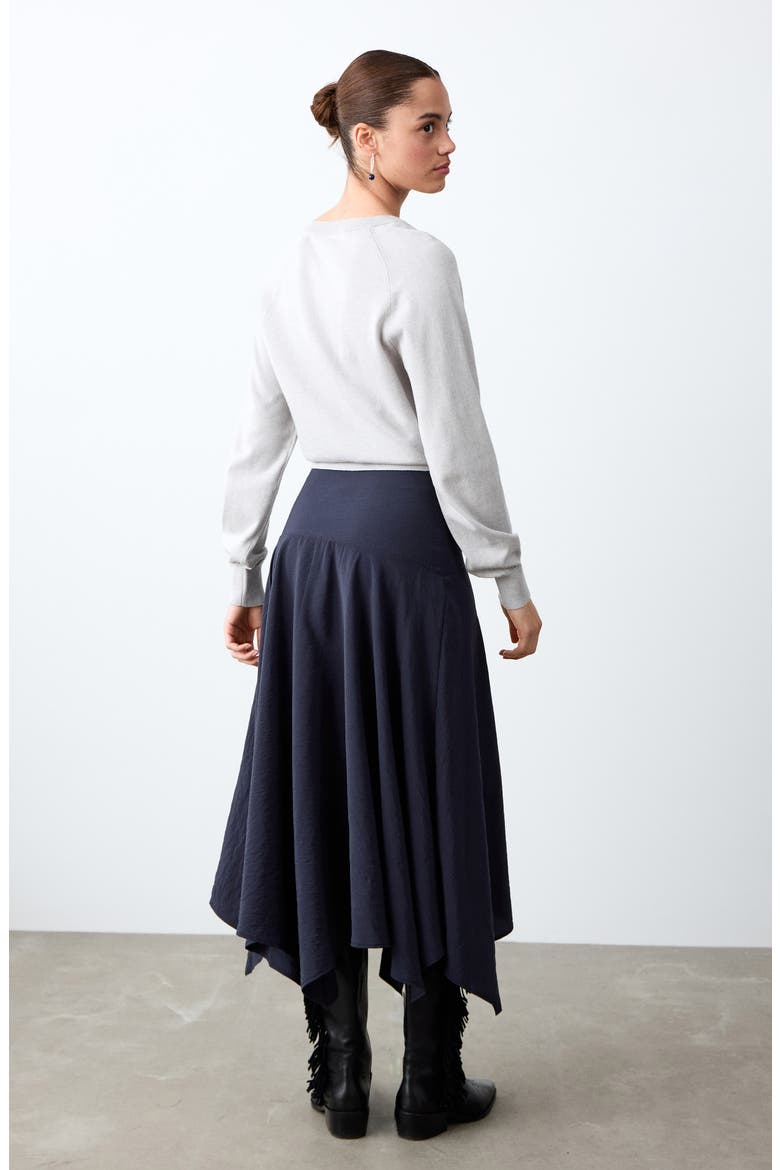 Handkerchief Hem Midi Skirt, Alternate, color, NAVY