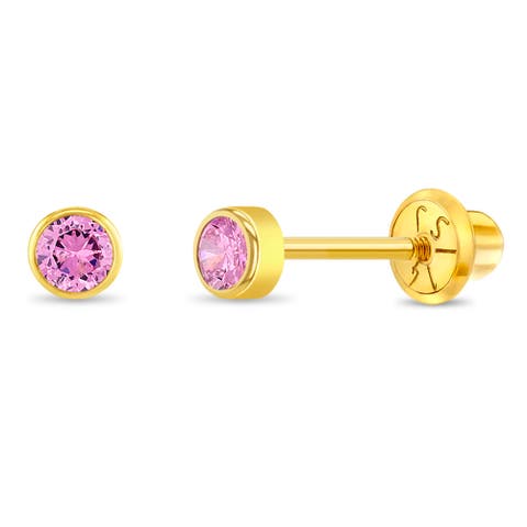 14k Tiny Cubic Zirconia Birthstone Earrings