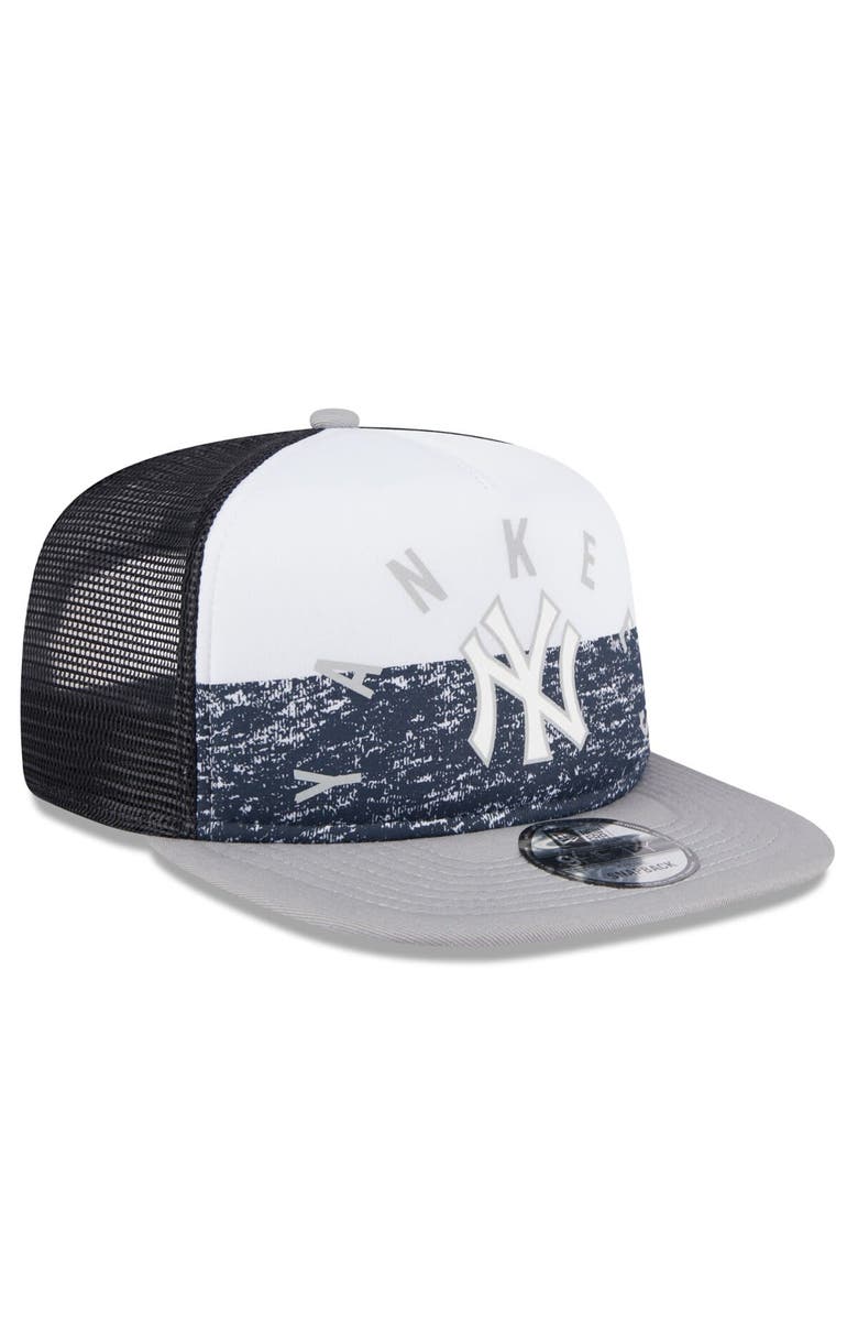 New Era Men's New Era White/Gray New York Yankees Team Foam Front A-Frame Trucker 9FIFTY Snapback Hat, Alternate, color, White