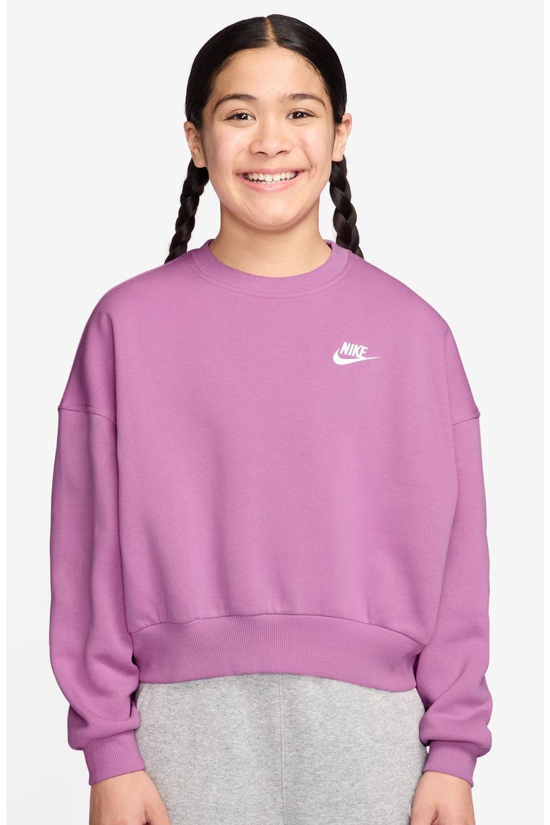 Kids' Sportswear Club Fleece Crewneck Sweatshirt, Main, color, LIGHT MAGENTA/ WHITE