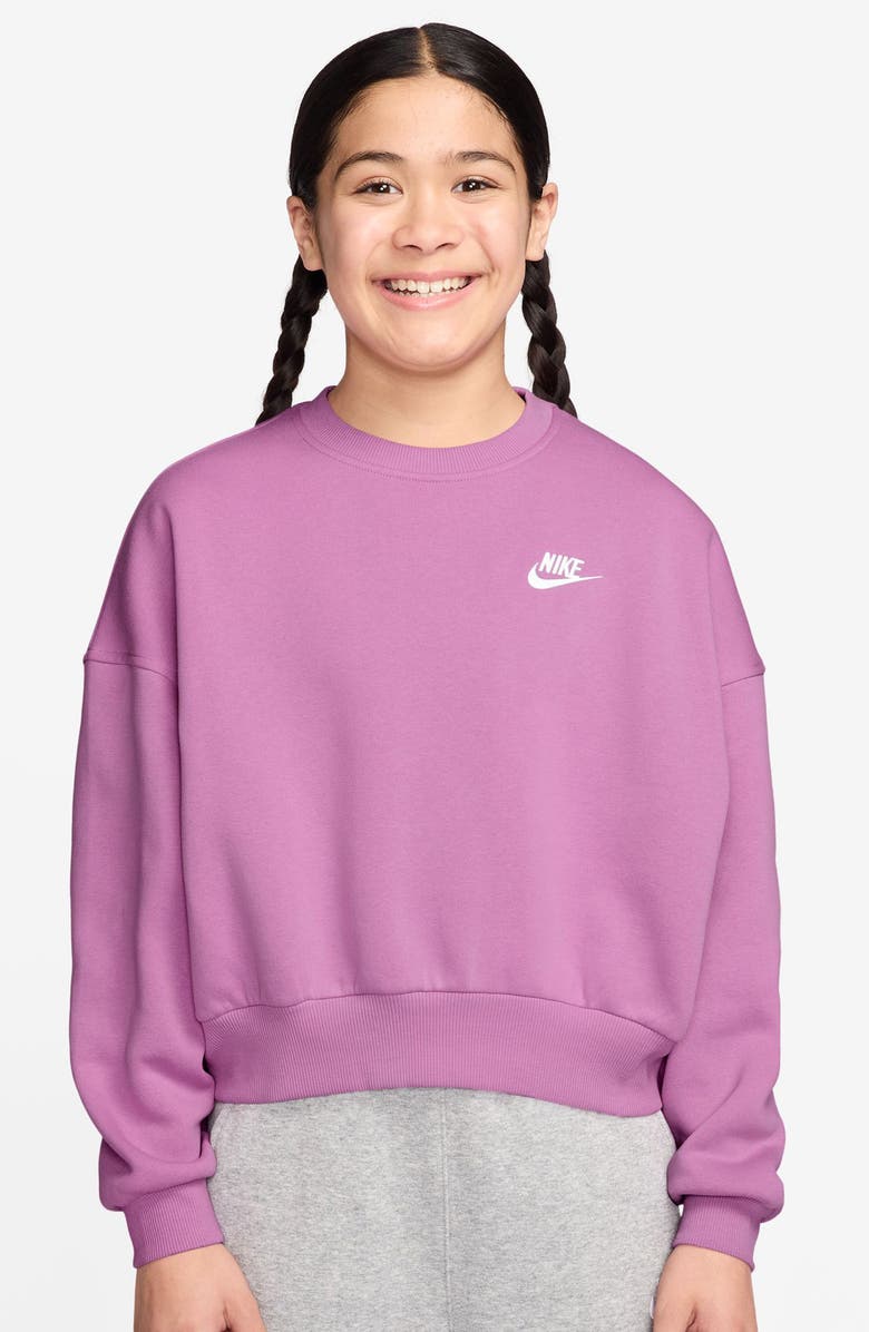 Nike Kids' Sportswear Club Fleece Crewneck Sweatshirt, Main, color, Light Magenta/ White