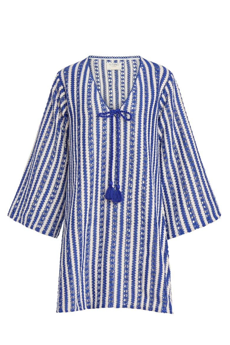 Sorrento Bell Sleeve Crochet Cover-up, Alternate, color, Azule Blue & White Stripes