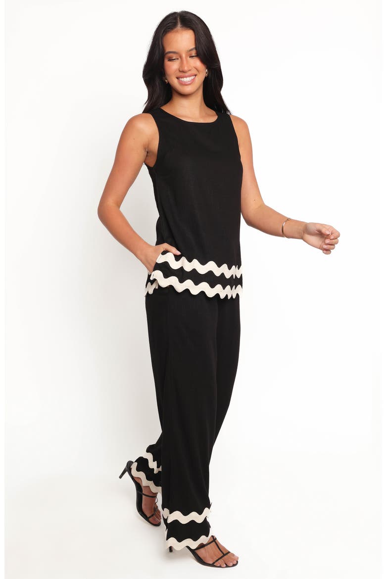 Taliah Rickrack Trim Wide Leg Pants, Alternate, color, BLACK
