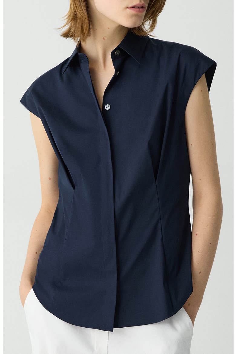 Cap Sleeve Button-Up Shirt, Main, color, NEW NAVY
