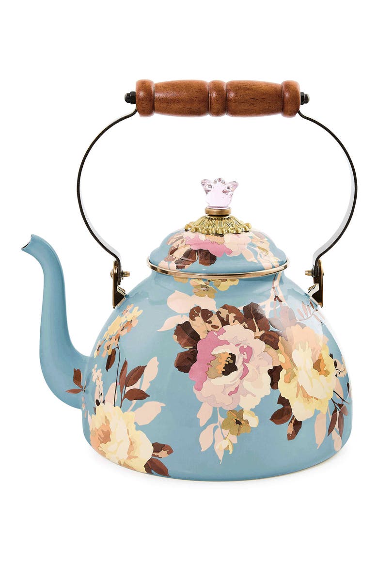 Wild Rose Slate Enameled Steel 3-Quart Tea Kettle, Main, color, BLUE