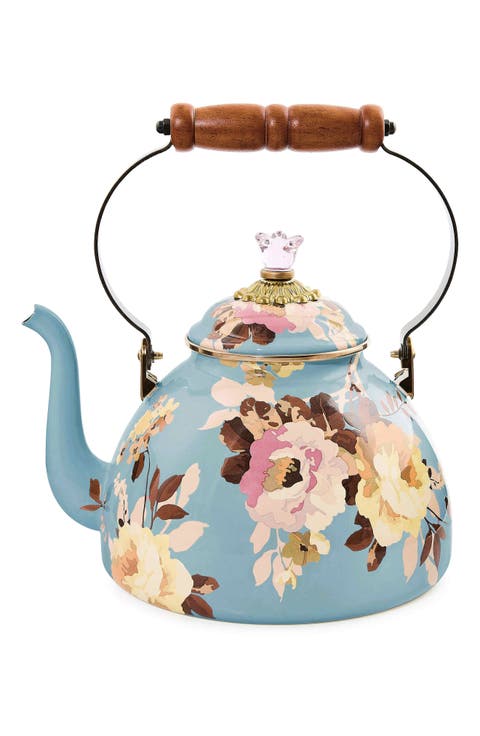 Wild Rose Slate Enameled Steel 3-Quart Tea Kettle