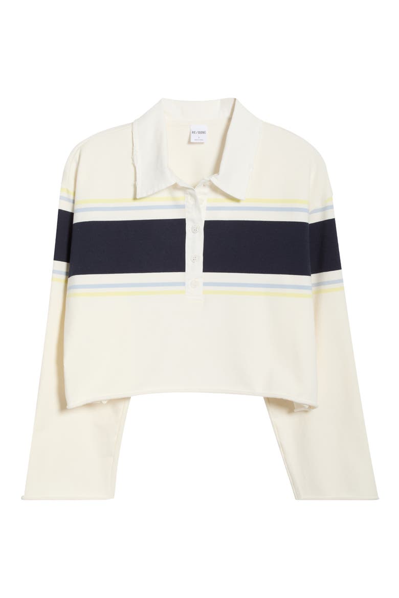 Stripe Cotton Crop Rugby Polo, Alternate, color, OFF WHITE STRIPE