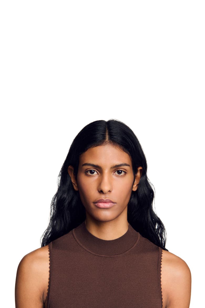 Cropped sheer effect sweater, Alternate, color, Brown
