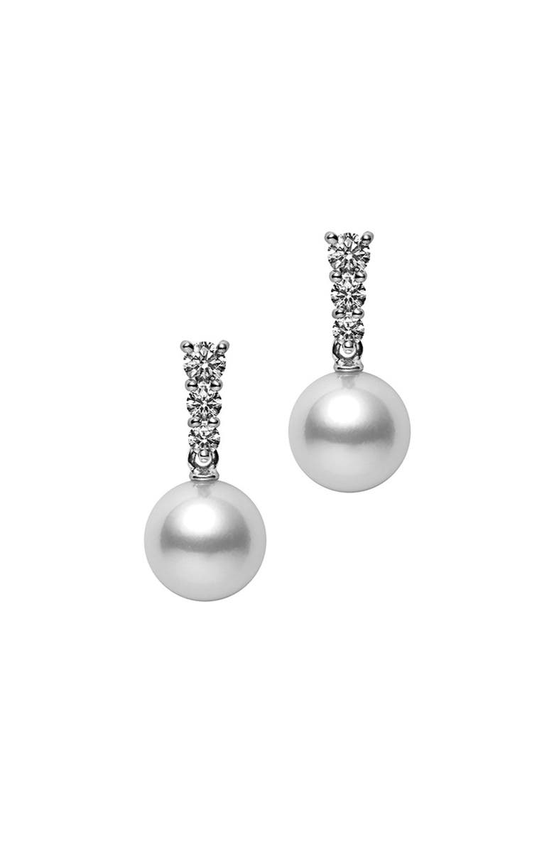 Mikimoto Morning Dew Diamond & Akoya Pearl Drop Earrings, Main, color, White Gold/ Diamond/ Pearl