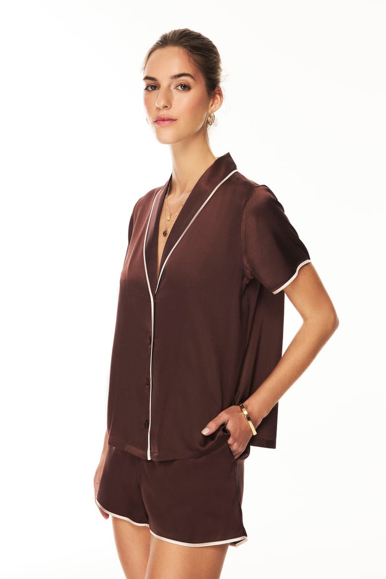 Silk Short Pajama Bottom, Alternate, color, Chocolate