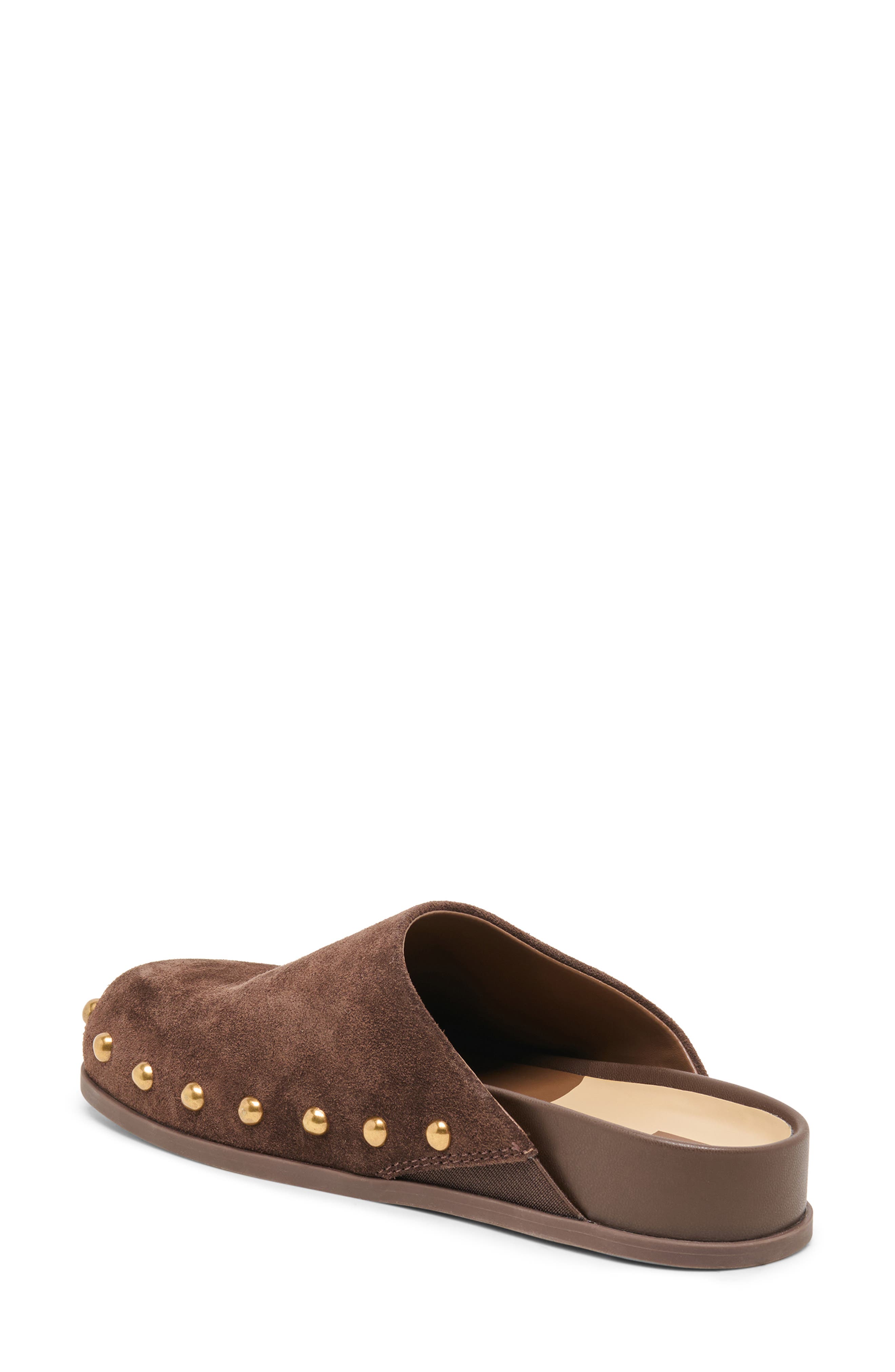 Joney Stud Flat Mule, Alternate, color, DARK BROWN SUEDE