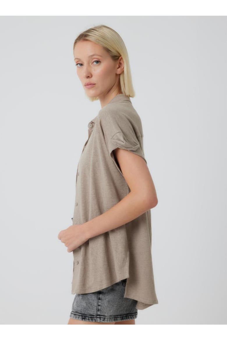 Stretch Linen S/S Shirt With Rolled Cuff, Alternate, color, DESERT