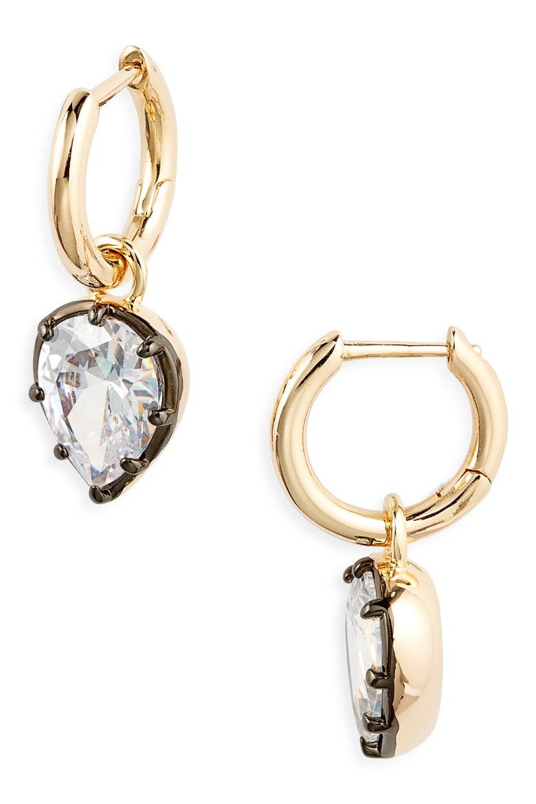 Georgian Charm Hoop Drop Earrings, Main, color, CLEAR- BLACK- GOLD