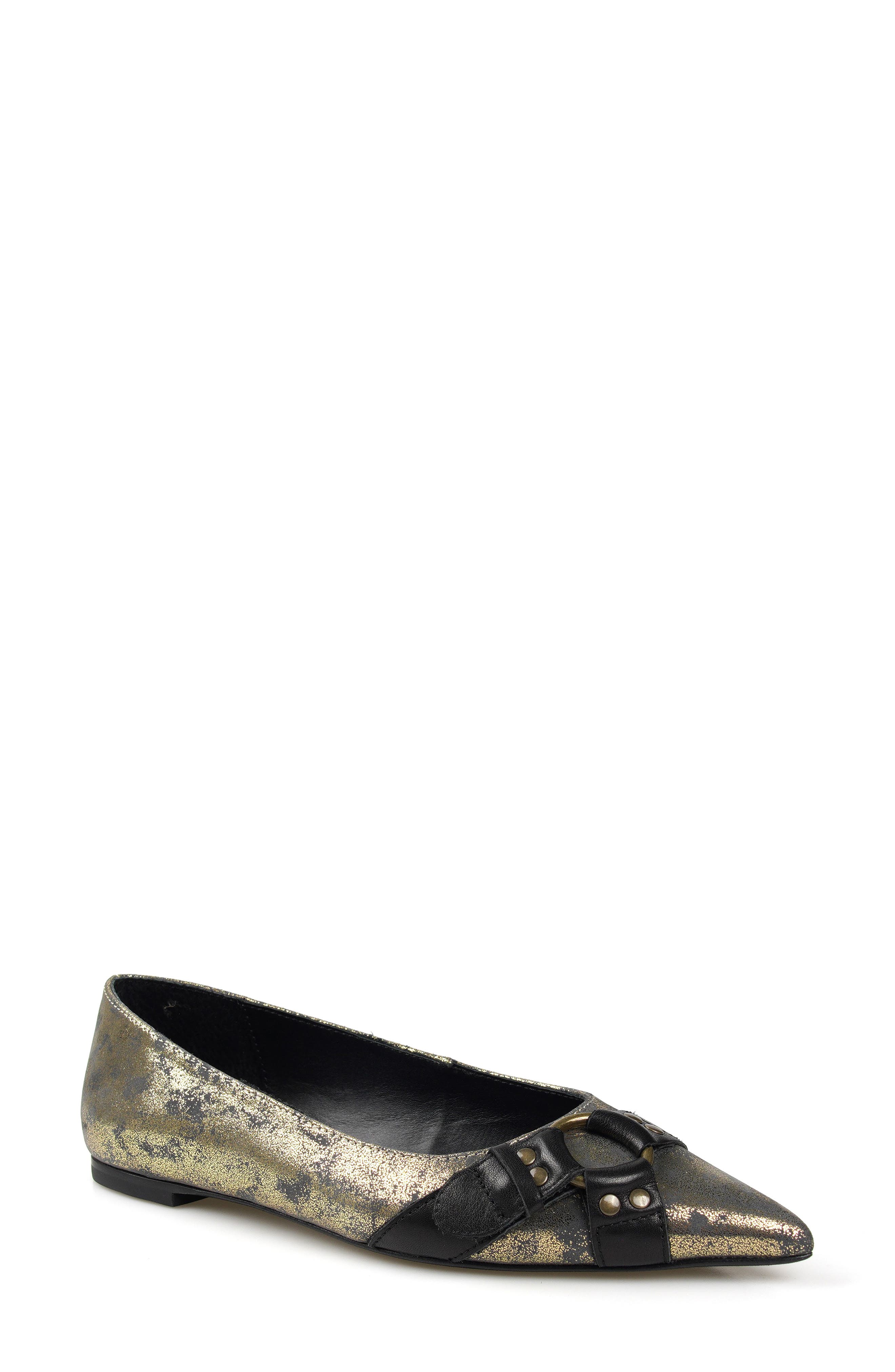 ZIGI Hilo Pointed Toe Flat, Main, color, Gold Leather