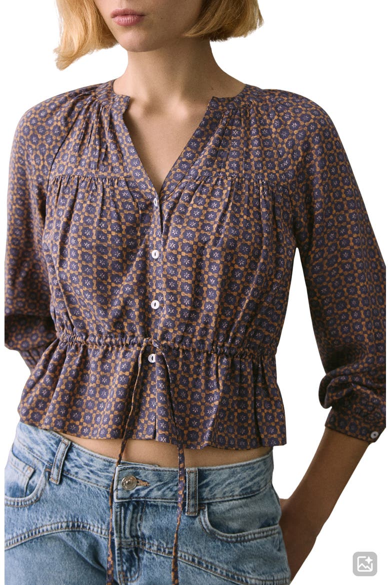 Flowy Print Button-Up Shirt, Main, color, DARK NAVY