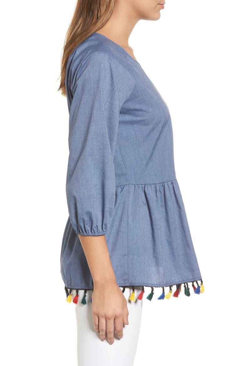 Ruffle Tassel Trim Top, Alternate, color, CHAMBRAY