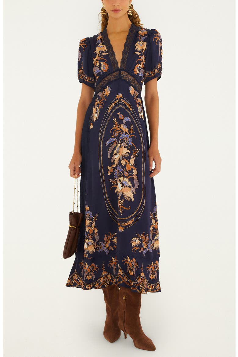 Lara Print Lace Trim Maxi Dress, Main, color, BLUE