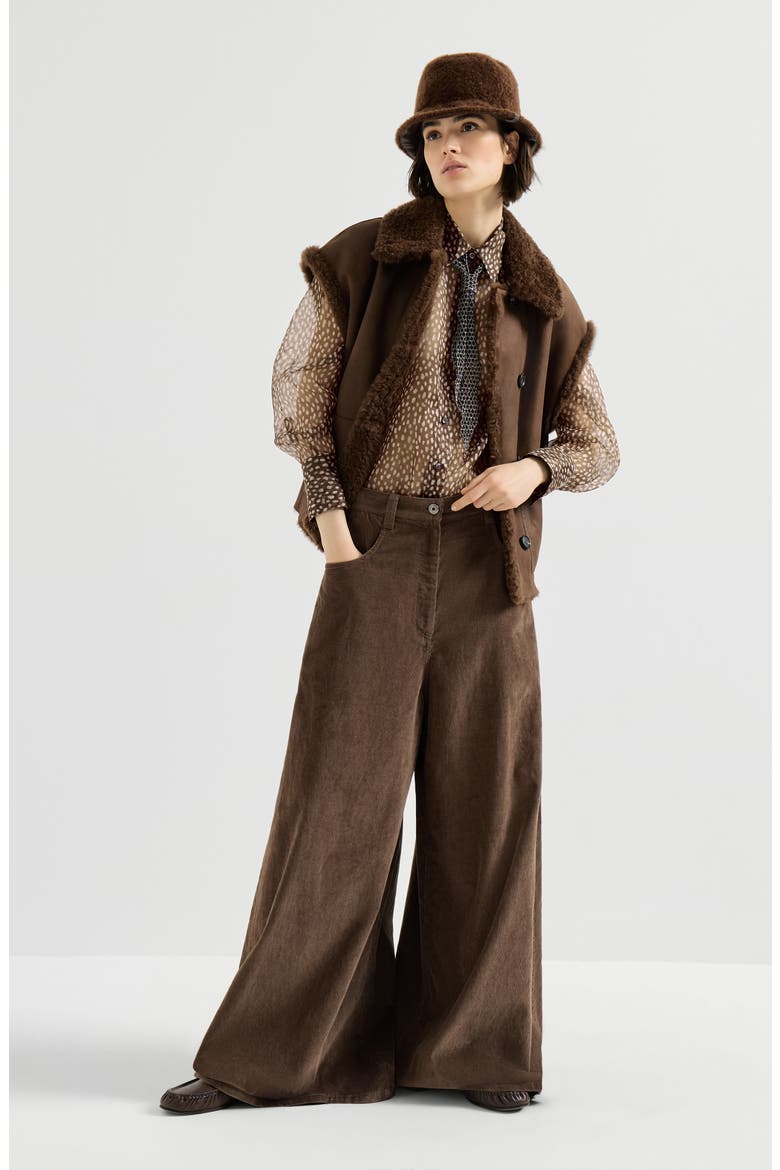 Dapple silk organza shirt with neck tie, Alternate, color, Chocolate