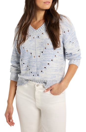 Nic + Zoe Nic+zoe Open Stitch V-neck Sweater